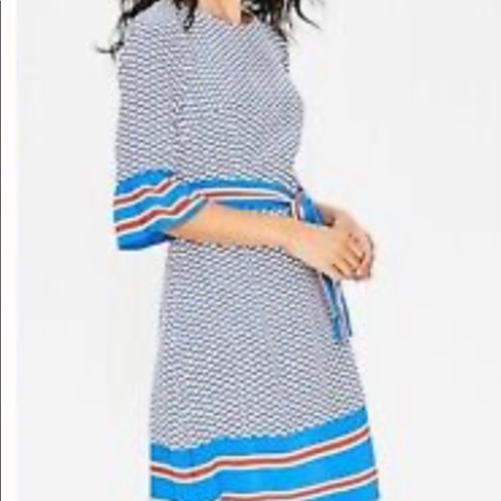 Boden Andrea belted dress in cyan flowers 4R NWT